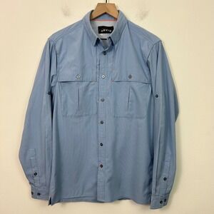 Orvis Mens Small Blue Micro Check Long Sleeve Ventilated Fishing Shirt Roll Tab